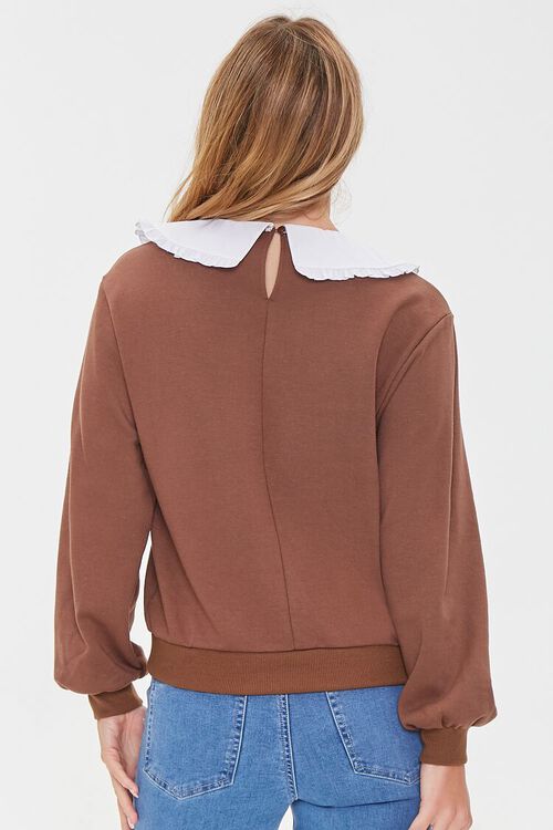 DARK BROWN/WHITE French Terry Ruffled Collar Pullover, image 3