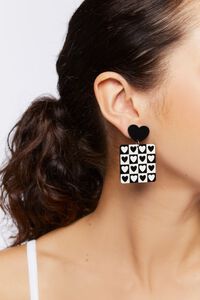 BLACK/WHITE Checkered Heart Drop Earrings, image 1