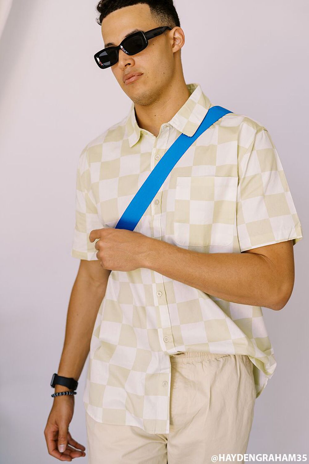 KHAKI/WHITE Checkered Button-Front Shirt, image 1