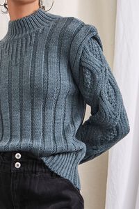 DARK GREEN Mock Neck Cable Knit Sweater, image 5