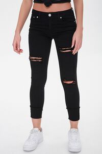 BLACK Distressed Cuffed Skinny Jeans, image 2