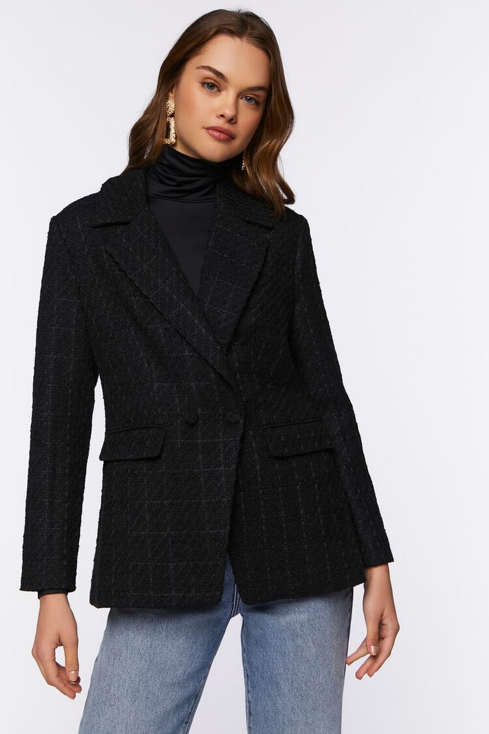 BLACK Double-Breasted Tweed Blazer, image 1