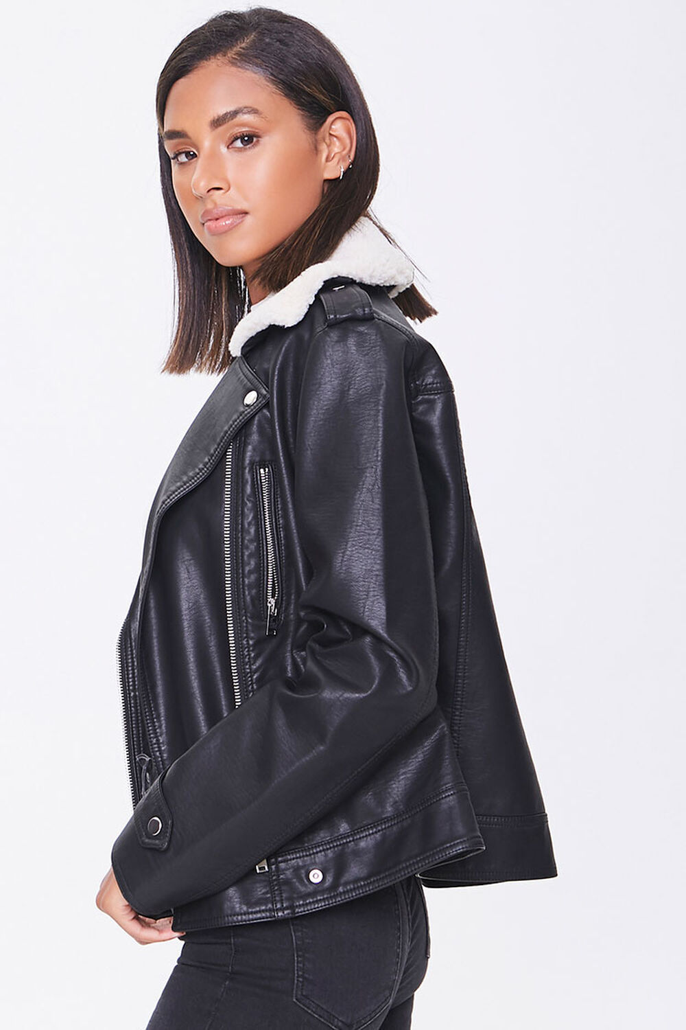 Faux Leather & Shearling Moto Jacket