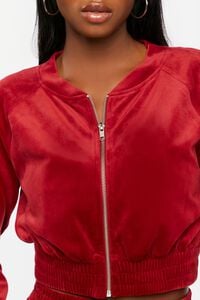 DARK RED Cropped Velvet Zip-Up Jacket, image 5