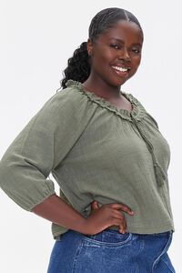 OLIVE Plus Size Textured Peasant Top, image 2