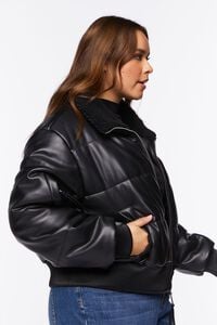 BLACK Plus Size Faux Leather Bomber Jacket, image 2