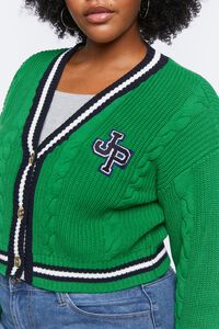 GREEN/NAVY Plus Size Varsity-Striped Cardigan Sweater, image 5