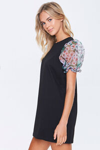 BLACK/MULTI Floral-Sleeve Mini Dress, image 2