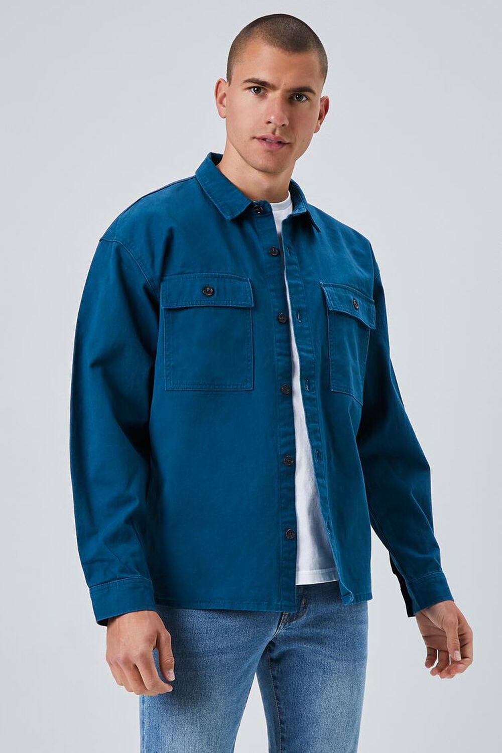 DARK BLUE Drop-Sleeve Button Jacket, image 1