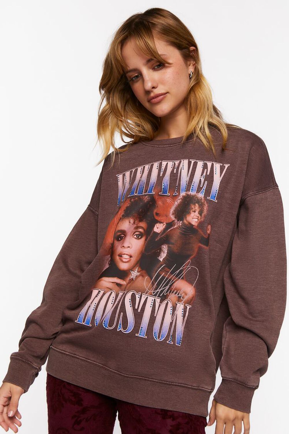 BROWN/MULTI Oversized Whitney Houston Graphic Pullover, image 1