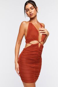 BROWN Ruched Mini Bodycon Dress, image 1