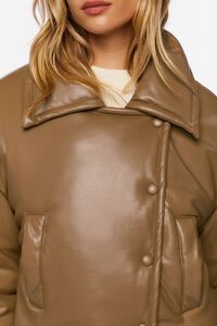TAUPE Faux Leather Foldover Puffer Jacket, image 5