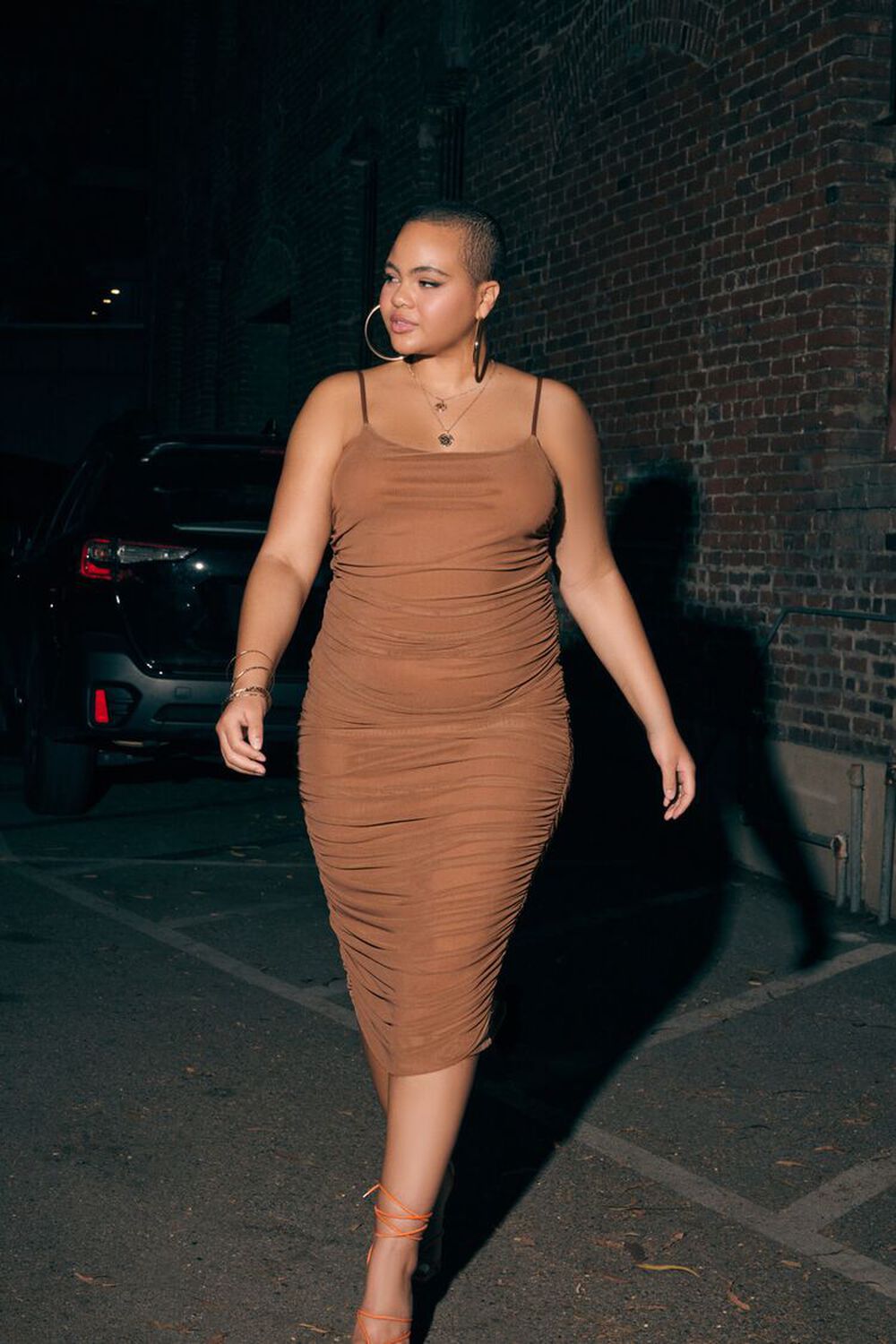 TAUPE Plus Size Ruched Bodycon Midi Dress, image 1