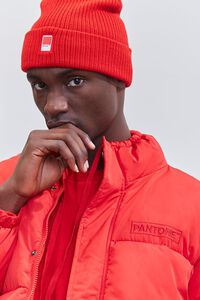 RED Men Embroidered Pantone Beanie, image 1