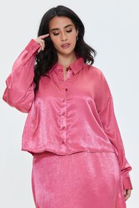 ROSE PETAL Plus Size Satin Button-Front Shirt, image 1
