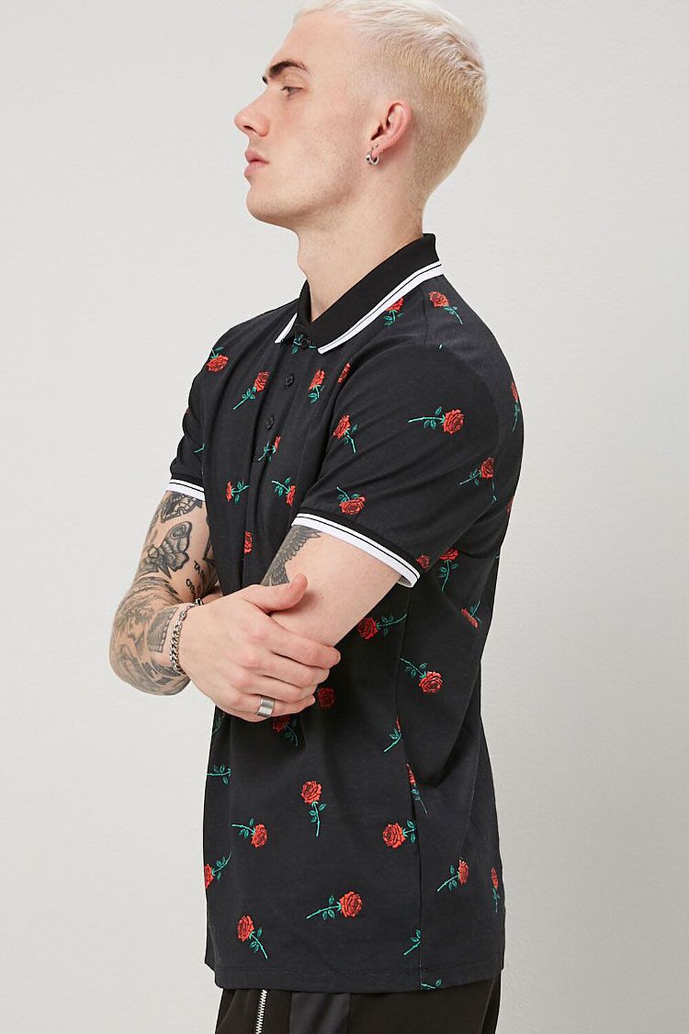 BLACK/RED Floral Print Polo, image 2
