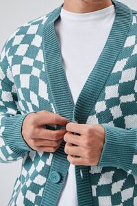 GREEN/WHITE Checkered Cardigan Sweater, image 6