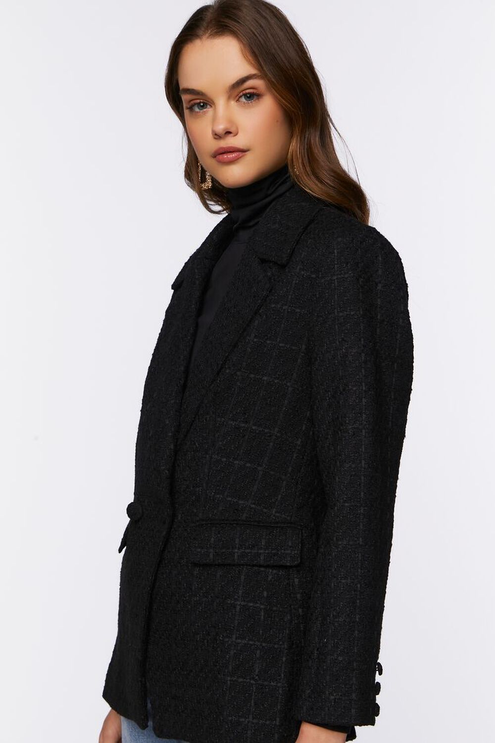 BLACK Double-Breasted Tweed Blazer, image 2