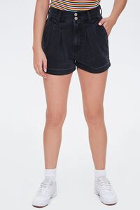 Pleated Cuffed Denim Shorts, image 2