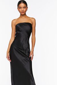 BLACK Satin Strapless Maxi Dress, image 4