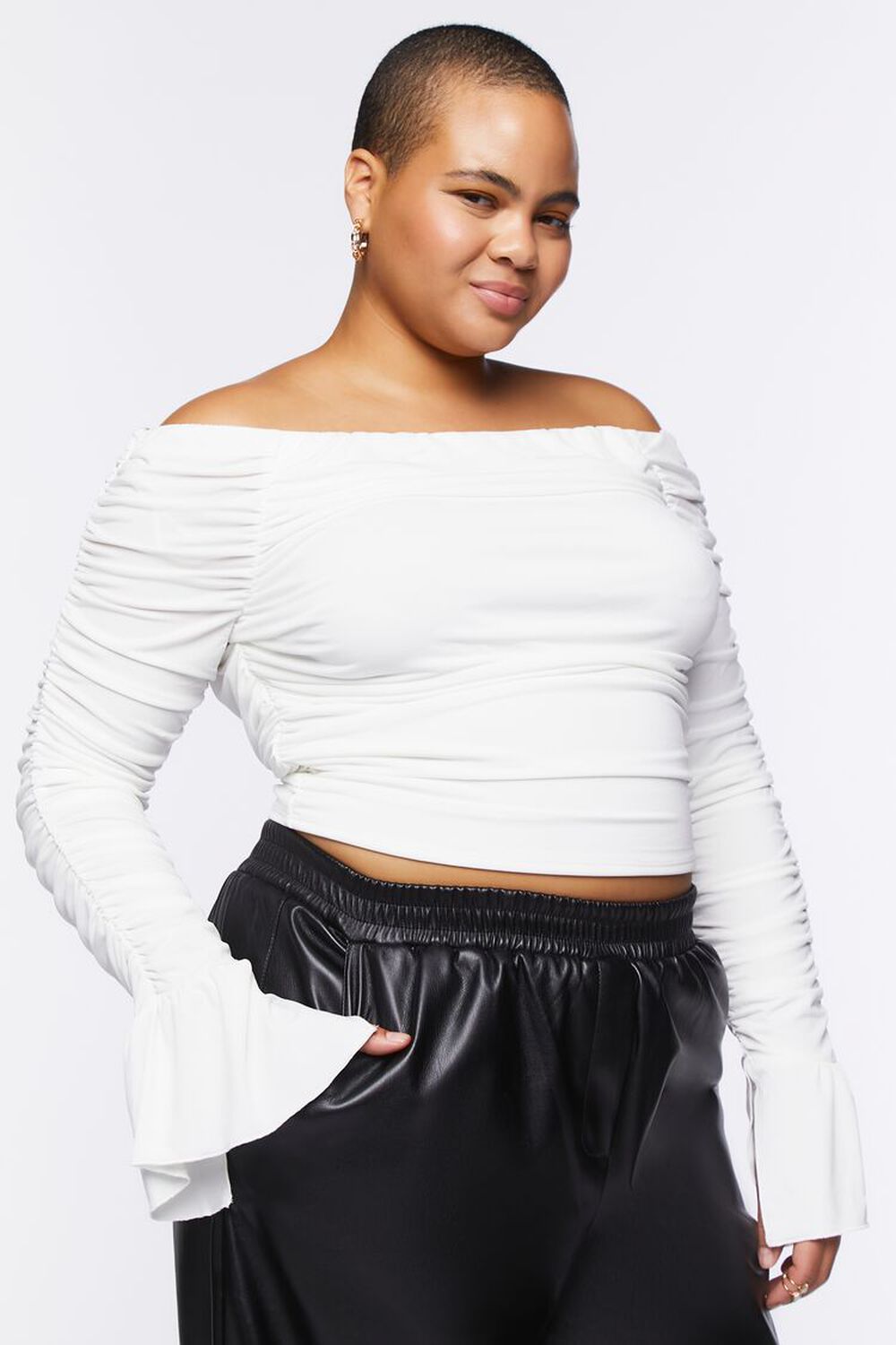 VANILLA Plus Size Ruched Off-the-Shoulder Top, image 1
