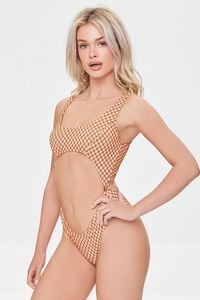 GINGER/IVORY Plaid Cutout One-Piece Swimsuit, image 1
