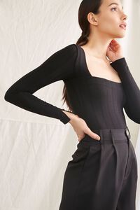 BLACK Ribbed Long-Sleeve Bodysuit, image 2