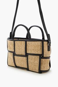 NATURAL/BLACK Basketwoven Straw Tote Bag, image 2