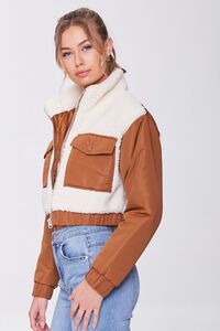 CREAM/LIGHT BROWN Colorblock Faux Shearling Jacket, image 2