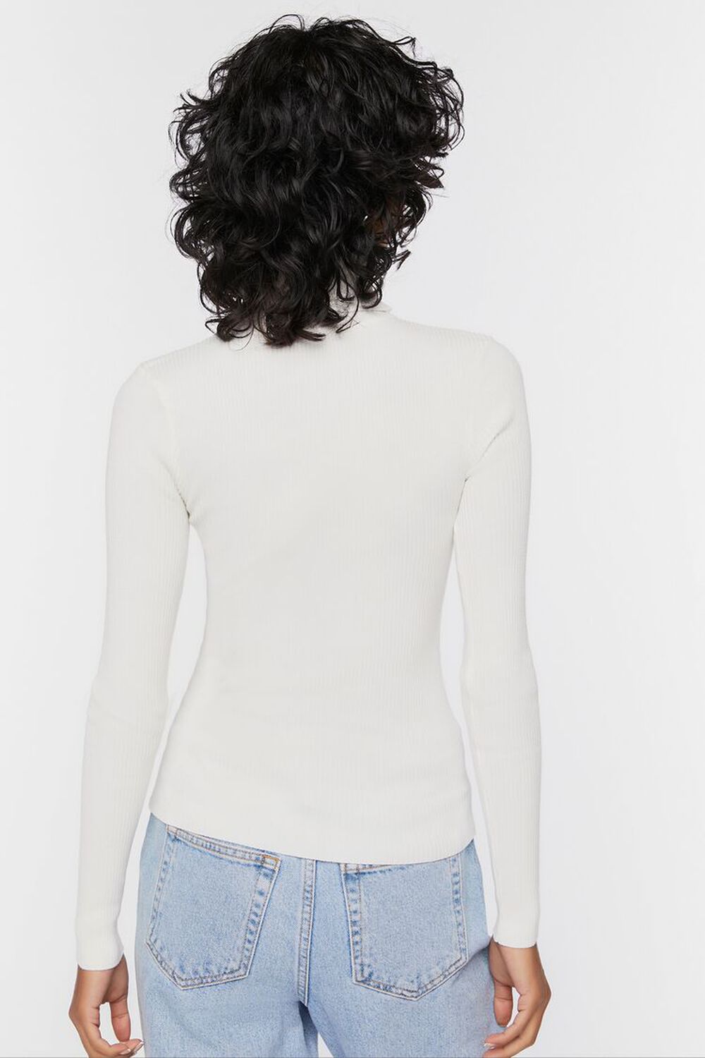 WHITE Ribbed Turtleneck Sweater-Knit Top, image 3