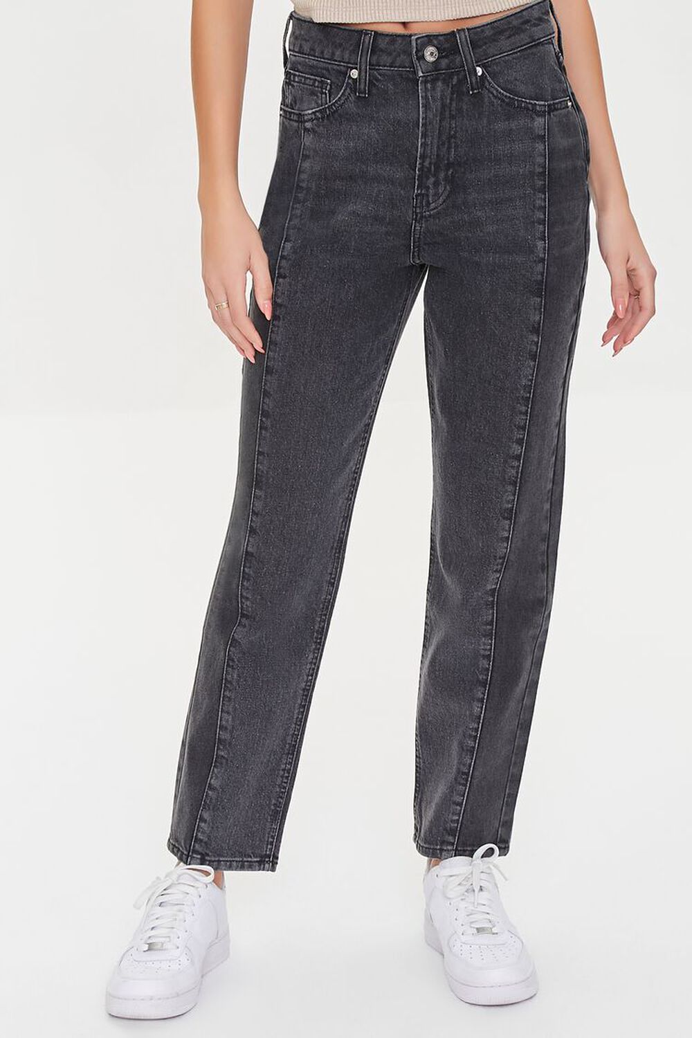 WASHED BLACK/BLACK Patchwork High-Rise Mom Jeans, image 2