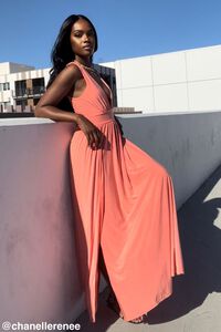 NEON CORAL Plunging Slit Maxi Dress, image 7