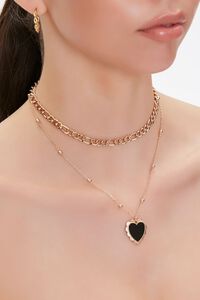 GOLD/BLACK Faux Opal Heart Charm Layered Necklace, image 1