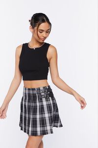 BLACK/MULTI Dual-Buckle Pleated Plaid Skirt, image 1