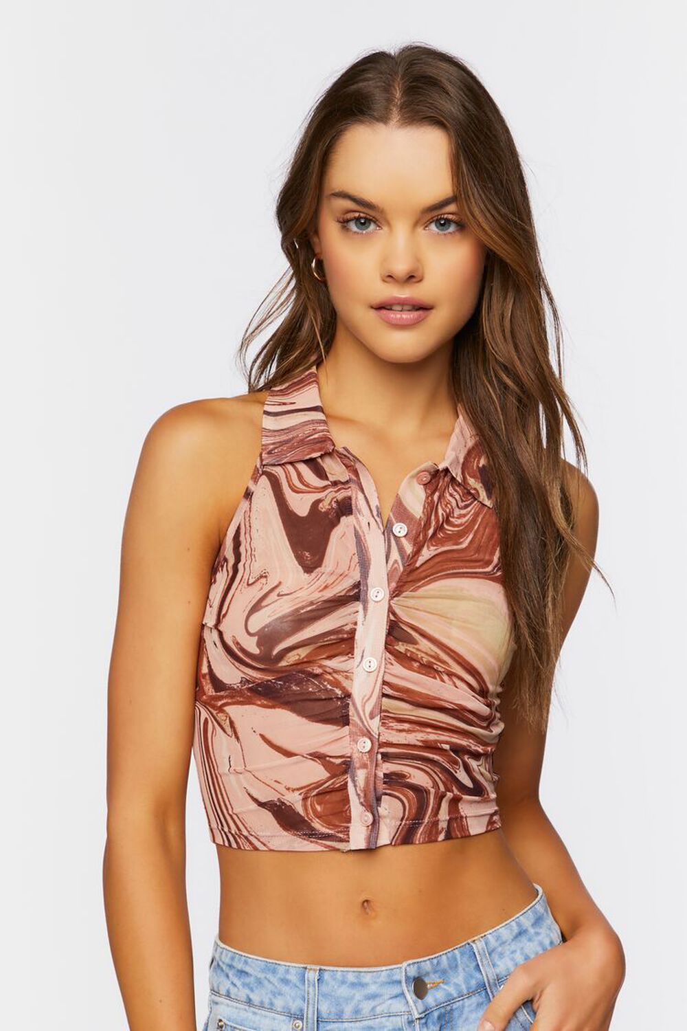 BLUSH Abstract Button-Front Crop Top, image 1