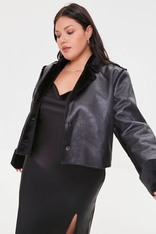 BLACK Plus Size Faux Leather Jacket, image 1