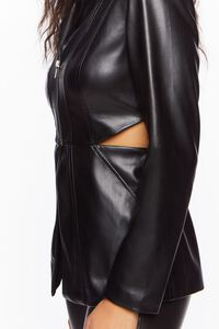 BLACK Faux Leather Zip-Front Cutout Blazer, image 5
