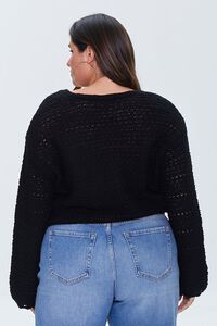 BLACK Plus Size Open-Knit Cardigan Sweater, image 3