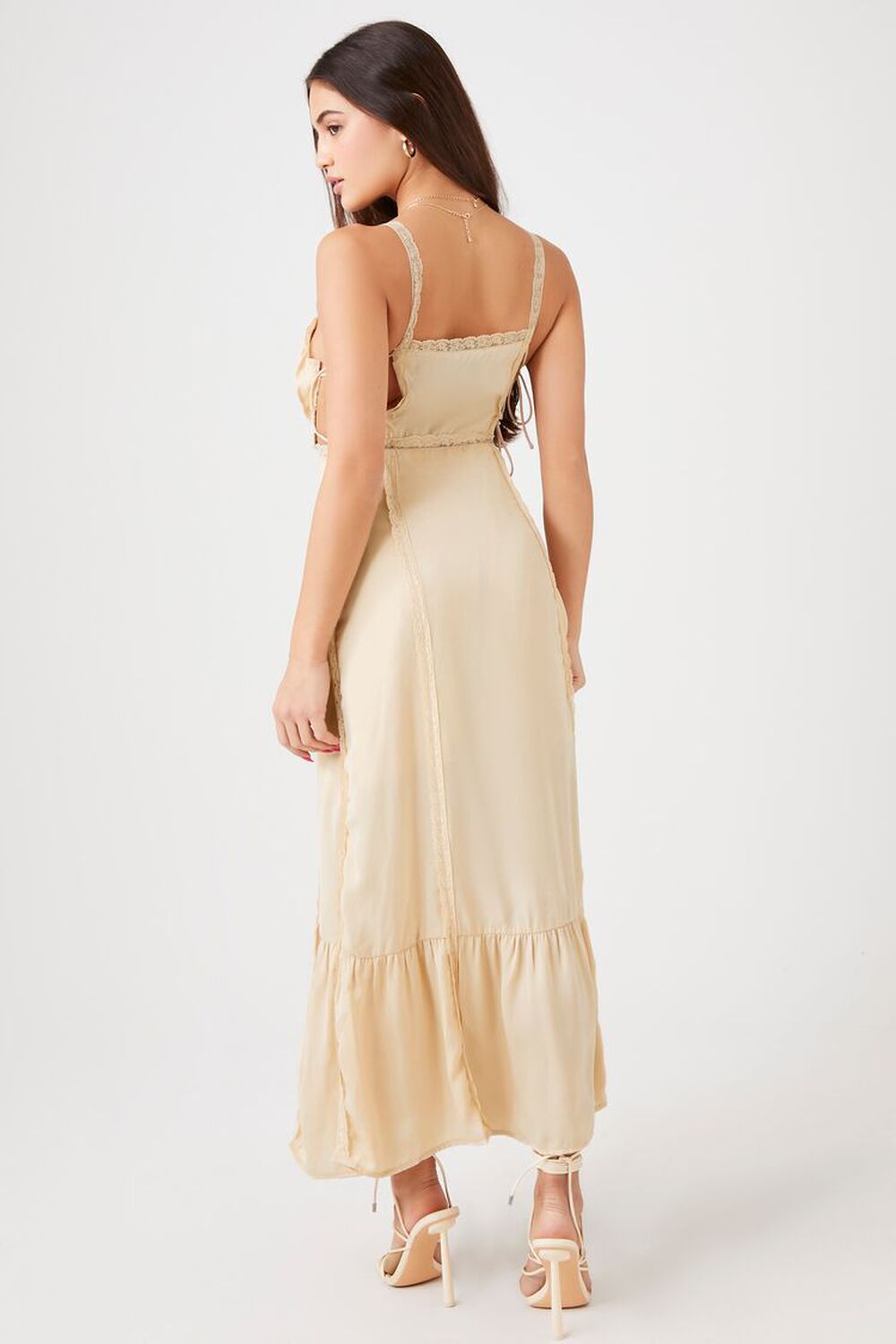 Satin Lace-Trim Cutout Midi Dress, image 3