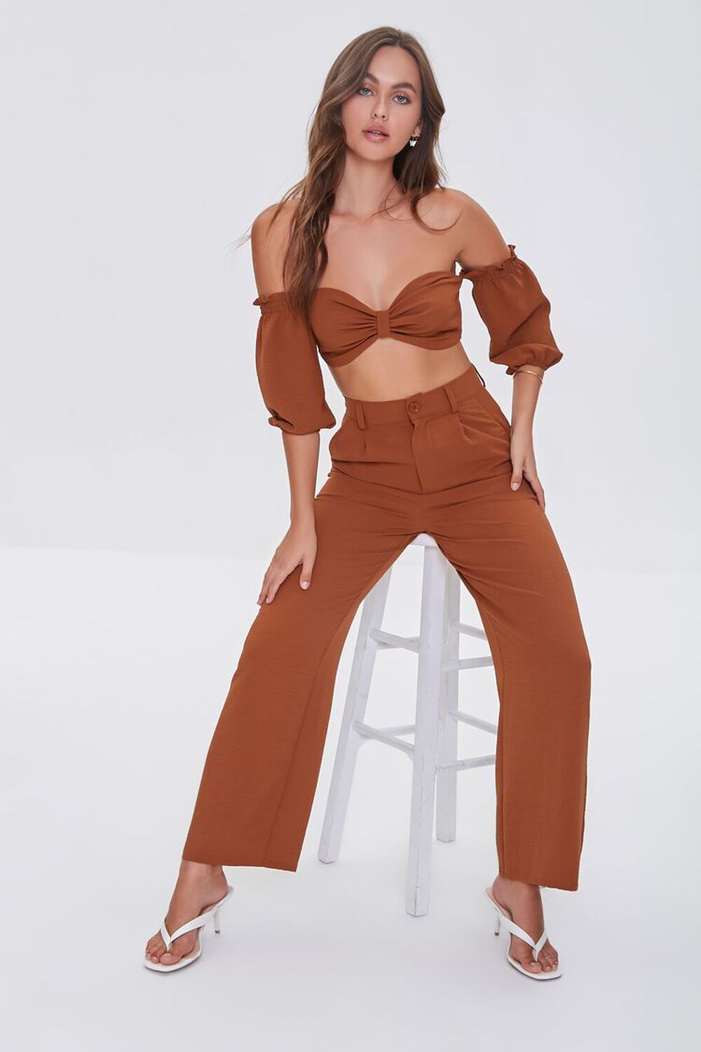 COFFEE Crop Top and High-Rise Pants Set, image 1
