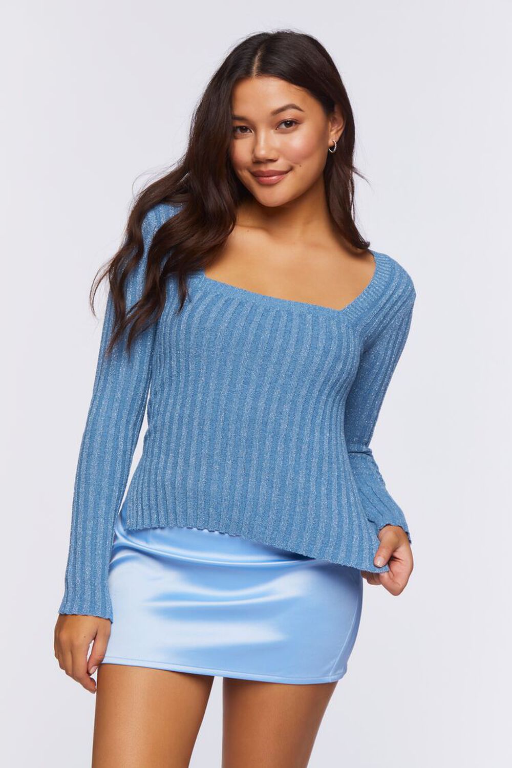 BLUE Glitter Knit Square Neck Sweater, image 2