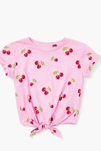 PINK/MULTI Girls Cherry Print Knotted Tee (Kids), image 3