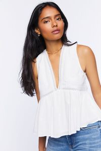 WHITE Plunging Lace-Trim Top, image 1