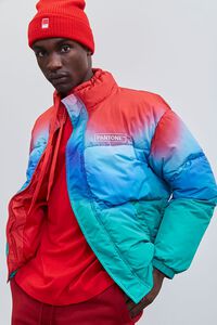 RED/MULTI Embroidered Pantone Gradient Puffer Jacket, image 1