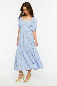 BLUE/MULTI Floral Print Puff-Sleeve Maxi Dress, image 2