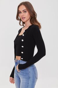 BLACK Floral-Button Cardigan Sweater, image 2