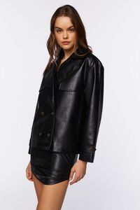 BLACK Faux Leather Double-Breasted Jacket, image 2