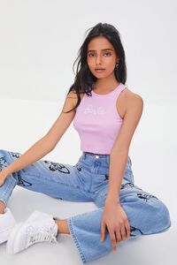PINK/WHITE Embroidered Barbie Crop Top, image 1