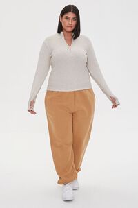 OATMEAL Plus Size Ribbed Half-Zip Top, image 4