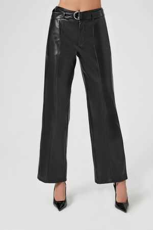 Forever 21 Women's Faux Leather Mid-Rise Flare Pants in Black, XL